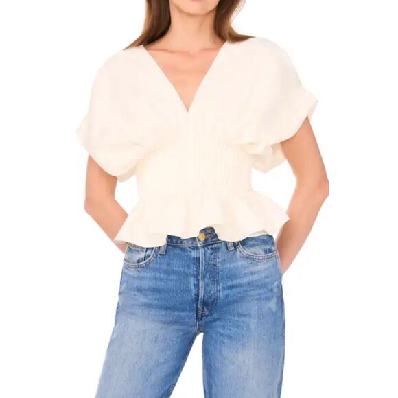 Parker The Halle V-Neck Cinch Waist Peplum Top - Picture 1 of 8